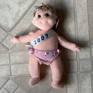 🔖Tags attached!Ty Plush Doll with Pink Outfit and Silver Sash Baby New year 2003